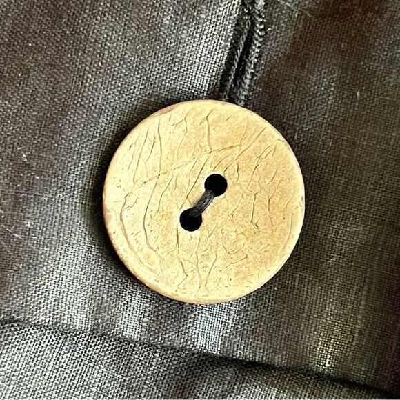 Anthropologie Tribal Black Cropped Linen Trench Oversized Wood Buttons Size 10 - Picture 7 of 9